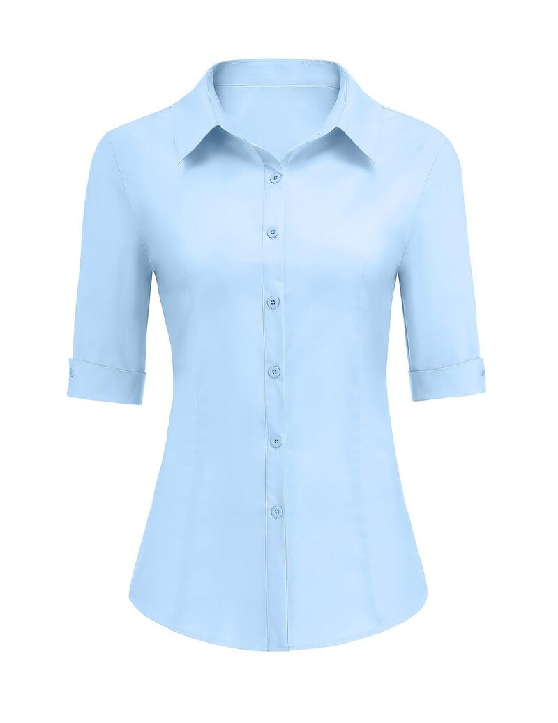 ジーグー レディース トップス シャツ ダウン ブラウス Zeagoo Button Up Shirt Women Collared Shirts Fitted Buttonedown Blouse Fitted Tops Light Blue ブルー|ReVida 店