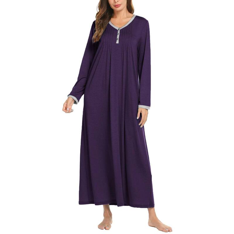 エコアー レディース アンダーお召しもの ナイト爵お召しもの プルオーバー Ekouaer Women\u0027s Long Sleeve Nightgown Fullength Sleepwear Long Sleepshirts Henley Sleep Dress Dark Purple パープル