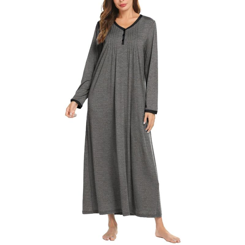 エコアー レディース アンダーお召しもの ナイト爵お召しもの プルオーバー Ekouaer Women\u0027s Long Sleeve Nightgown Fullength Sleepwear Long Sleepshirts Henley Sleep Dress Medium Grey 薄墨色