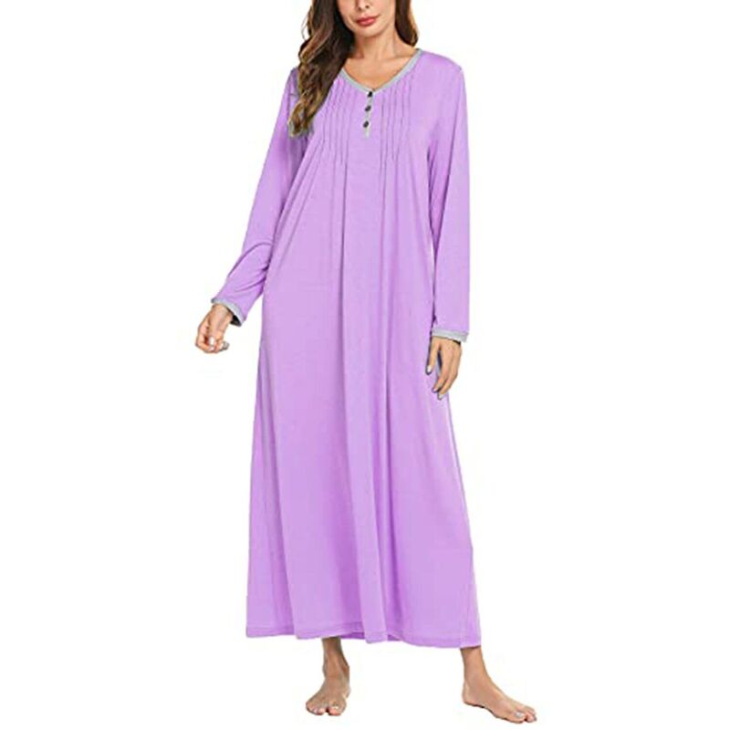 エコアー レディース アンダーお召しもの ナイト爵お召しもの プルオーバー Ekouaer Women\u0027s Long Sleeve Nightgown Fullength Sleepwear Long Sleepshirts Henley Sleep Dress Purple パープル