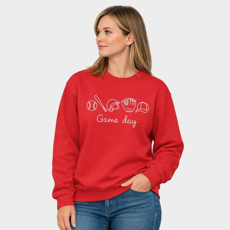 Simply Sage Market レディース トップス プルオーバー 汗水 刺しゅう グラフィック Simply Sage Market Embroidered Baseball Game Day Icons - Women\u0027s Graphic Sweatshirt Red 赤いこと