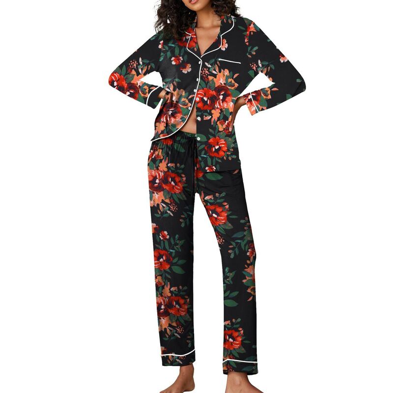 エコアー レディース アンダーお召しもの ナイト爵お召しもの 名取り草落ちこむ Ekouaer Pajamas Women\u0027s Long Sleeve Sleepwear Soft Button Down Loungewear Pjs Lounge Set Nightwear Floral Black 黒いこと