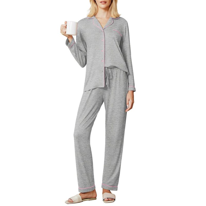 エコアー レディース アンダーお召しもの ナイト爵お召しもの 名取り草落ちこむ Ekouaer Pajamas Women\u0027s Long Sleeve Sleepwear Soft Button Down Loungewear Pjs Lounge Set Nightwear Grey 薄墨色
