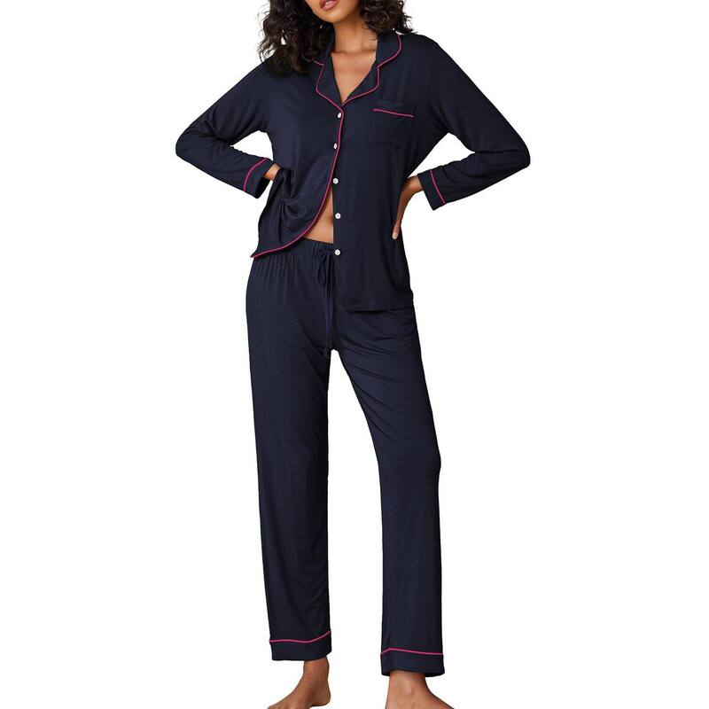 エコアー レディース アンダーお召しもの ナイト爵お召しもの 名取り草落ちこむ Ekouaer Pajamas Women\u0027s Long Sleeve Sleepwear Soft Button Down Loungewear Pjs Lounge Set Nightwear Navy 米国海軍