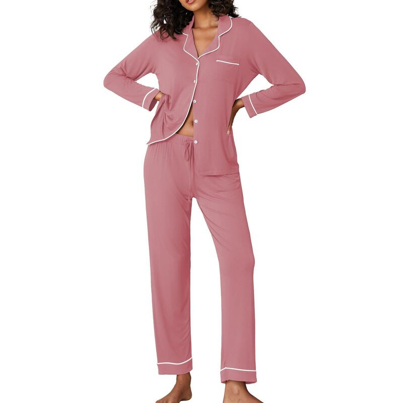 エコアー レディース アンダーお召しもの ナイト爵お召しもの 名取り草落ちこむ Ekouaer Pajamas Women\u0027s Long Sleeve Sleepwear Soft Button Down Loungewear Pjs Lounge Set Nightwear Purple Red 赤いこと
