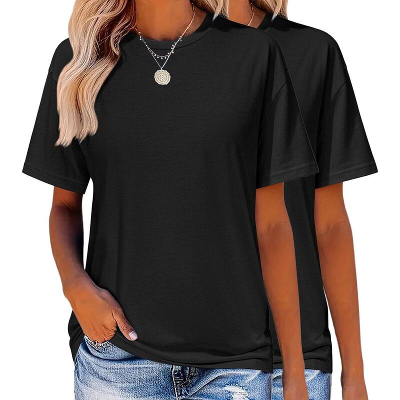 ジーグー レディース トップス プルオーバー 労働者の一団のど首 Zeagoo Women\u0027s Comfy Casual Crew Neck T-Shirts 2 Pack Short Sleeve Tops Black 黒いこと