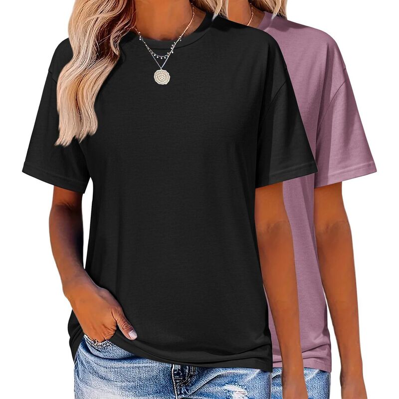 ジーグー レディース トップス プルオーバー 労働者の一団のど首 Zeagoo Women\u0027s Comfy Casual Crew Neck T-Shirts 2 Pack Short Sleeve Tops Black Light Purple 黒いこと