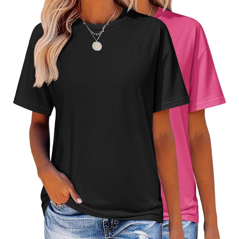 ジーグー レディース トップス プルオーバー 労働者の一団のど首 Zeagoo Women\u0027s Comfy Casual Crew Neck T-Shirts 2 Pack Short Sleeve Tops Black Rose Red 黒いこと