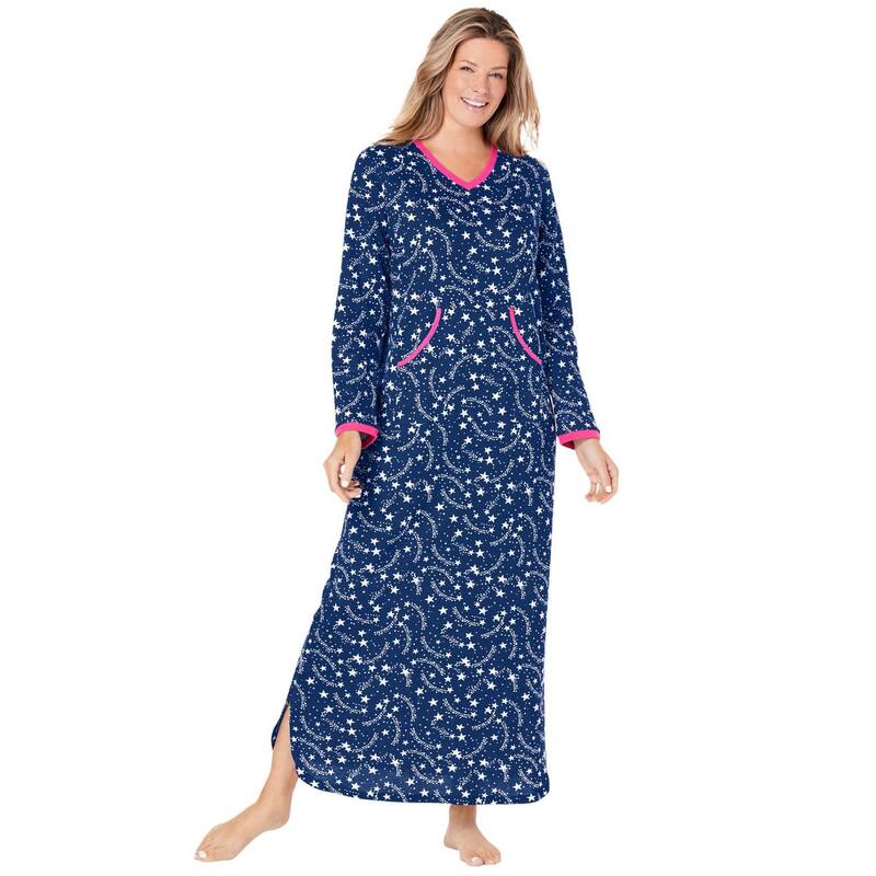 ドリームスアンドコー レディース アンダーウェア ナイトウェア プラスサイズ プリント シャツ Dreams & Co. Plusize Long Printed Sleep Shirt Evening Blue Stars ブルー｜ReVida 店