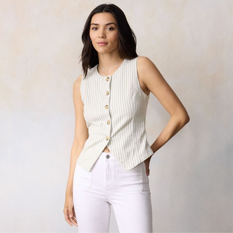 LC Lauren Conrad レディース アウター ジャケット・ブルゾン ベスト Women's LC Lauren Conrad Longline Vest Mint Ivory Stripe アイボリー｜ReVida 店 9,344円