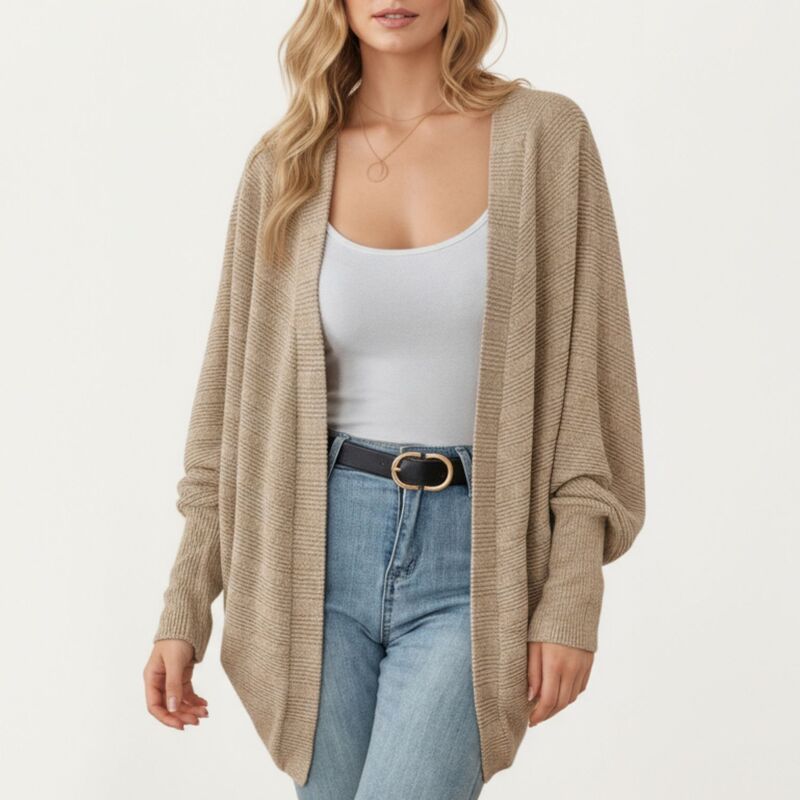 アンナカシ レディース アウター ニット・セーター リラックスフィット カーディガン Anna-Kaci Women's Open Front Knit Cardigan with Dolman Sleeves and Relaxed Fit Light Beige ベージュ｜ReVida 店