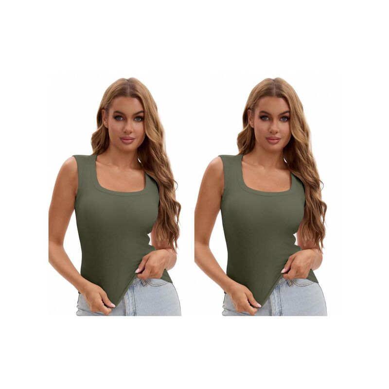 インスパイア シック レディース トップス シャツ リブ INSPIRE CHIC 2 Packs Women's U-Neck Tank with Built-In Bras Ribbed Wide Straps Undershirt Dark Green グリーン｜ReVida 店 11,346円