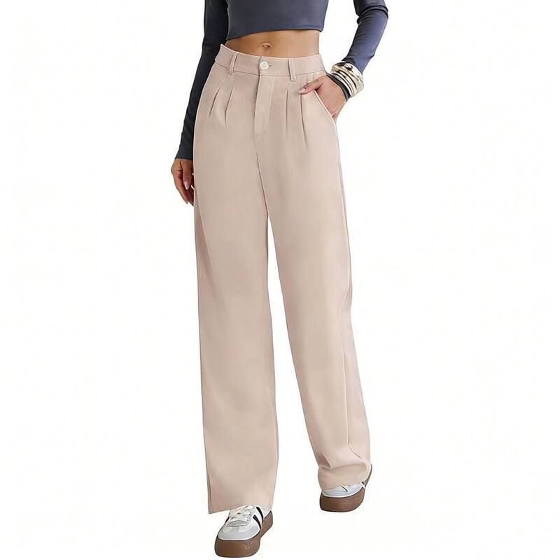 イエスファッション レディース ボトムス カジュアルパンツ ワイドレッグ ハイウエスト Yesfashion Womens Wide Leg Trousers Casual Dressy High Waist Pants for Work Office Business Wear Beige ベージュ｜ReVida 店