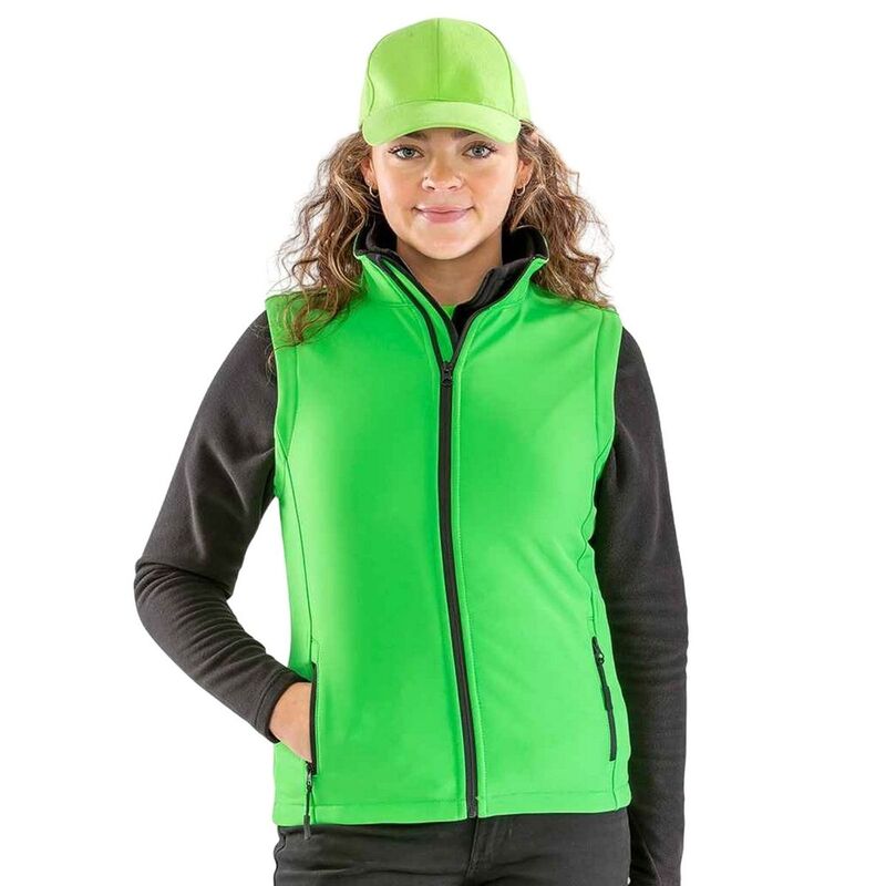 リザルト レディース アウター ジャケット・ブルゾン プリント Result Womens/Ladies Core Printable Soft Shell Bodywarmer Vivid Green And Black ブラック|ReVida 店