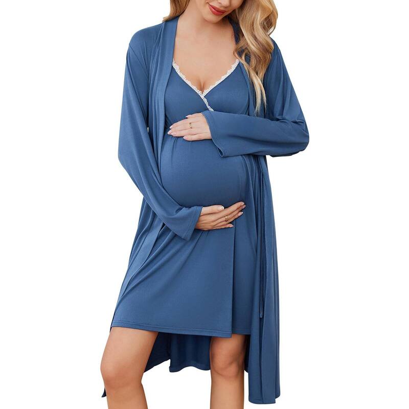 エコアー レディース アンダーお召しもの ナイト爵お召しもの マタニティ Ekouaer Maternity Nursingown and Robe Set Nursing 1 Labor Delivery Nightgowns for Hospital Navy Blue 米国海軍