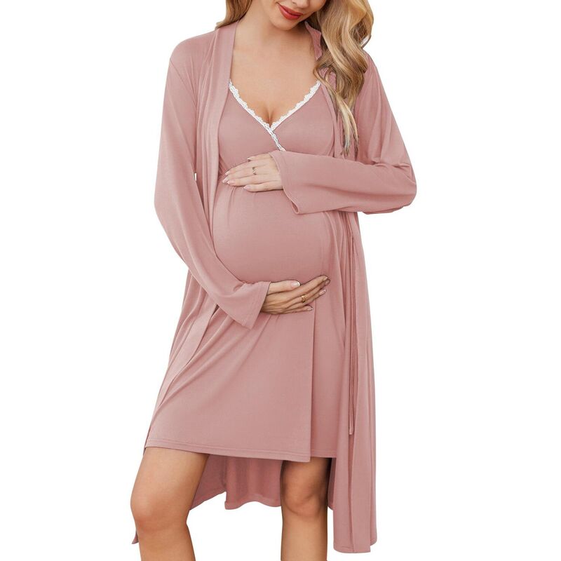 エコアー レディース アンダーお召しもの ナイト爵お召しもの マタニティ Ekouaer Maternity Nursingown and Robe Set Nursing 1 Labor Delivery Nightgowns for Hospital Pink サクラ色