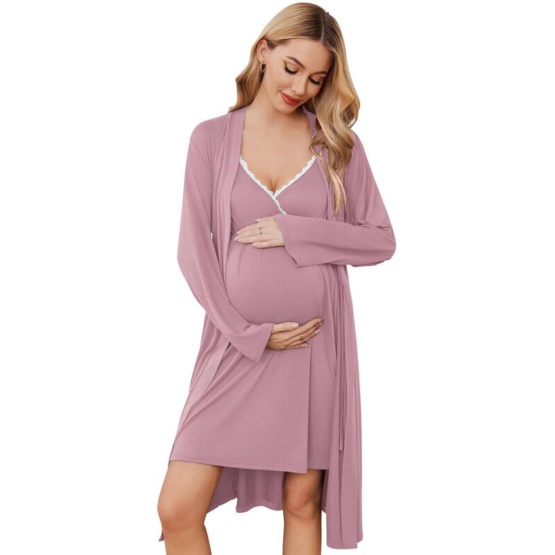 エコアー レディース アンダーお召しもの ナイト爵お召しもの マタニティ Ekouaer Maternity Nursingown and Robe Set Nursing 1 Labor Delivery Nightgowns for Hospital Purple パープル