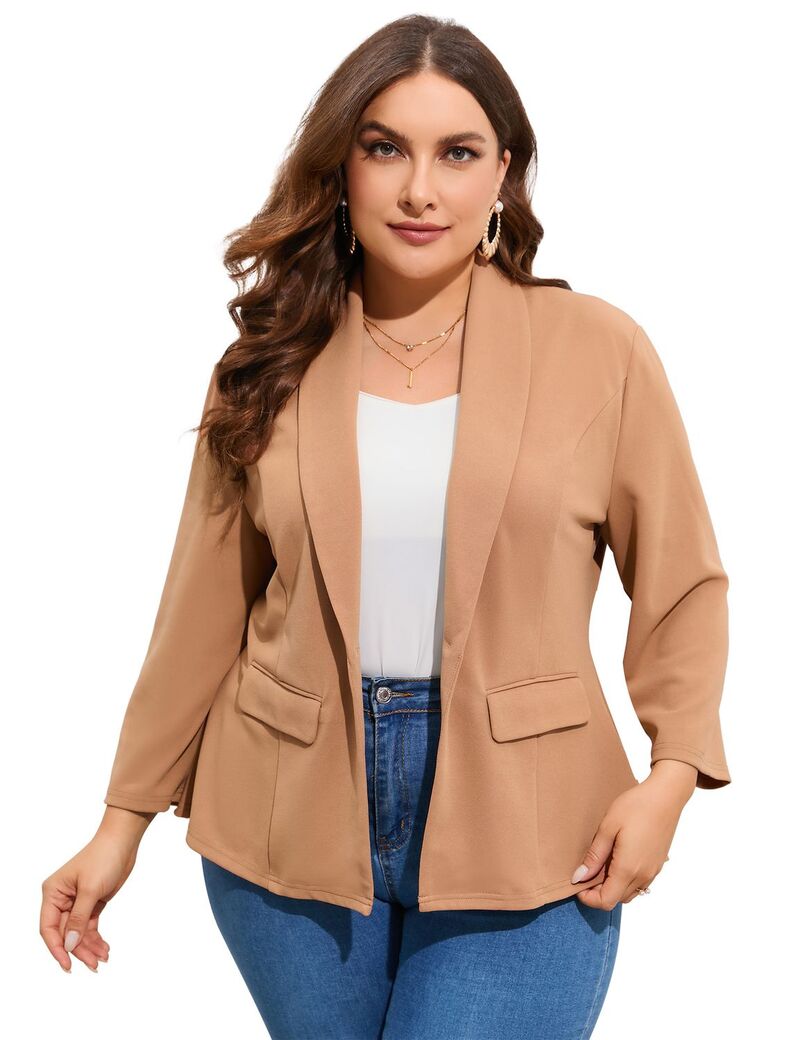 クリアラブ レディース アウター ジャケット・ブルゾン フリル裾 プラスサイズ フリル ブレザー Clearlove Women ’ s Plusize One Button Blazer Jacket Ruffle Hem Tailored Work Blazer Deep Khaki カーキ|ReVida 店