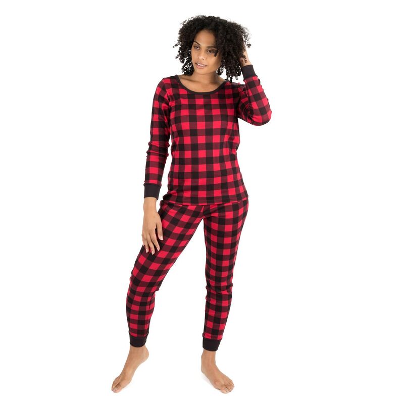 レベレット レディース アンダーウェア ナイトウェア コットン Leveret Womens Two Piece Cotton Pajamas Plaid Black Red ブラック|ReVida 店