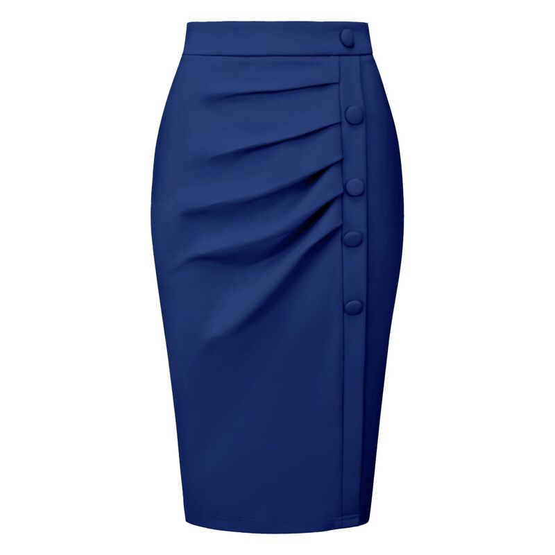 ホンベティ レディース ボトムスカート ハイウエスト プリーツ ミディ Hombety Women's Pencil Skirt High Waist Pleated Front Work Midi Skirts Royal Blue ブルー|ReVida 店