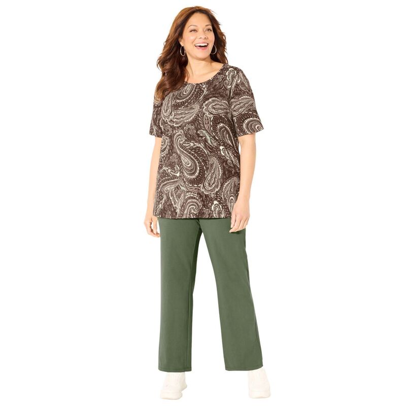 キャサリンズ レディース ボトムス カジュアルパンツ ワイドレッグ プラスサイズ Catherines Women's Plusize Suprema Wide Leg Pant Olive Green グリーン｜ReVida 店