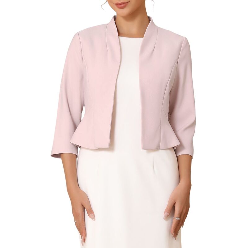インスパイア シック レディース アウター ジャケット・ブルゾン カーディガン ブレザー INSPIRE CHIC Women's Collarless Blazer Open Front Short Sleevening Formal Cardigan Jacket Pink ピンク|ReVida 店