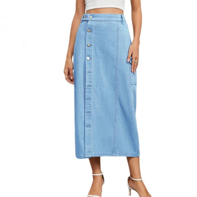 イエスファッション レディース ボトムスカート サイドスリット ミディ デニム Yesfashion Women's Denim Skirt High Rise Side Slit Button Up Cargo Casual Midi Jean Skirts Light Blue ブルー|ReVida 店