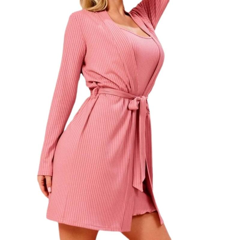 救い主流行り物 レディース アンダーお召しもの ナイト爵お召しもの ジレー 編み物 Yesfashion Women 2 Piece Lounge Setsoft Cami with Cardigan Loungewear Knit Pajamaset Pink サクラ色
