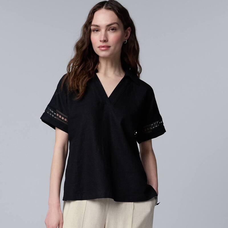 ヴェラウォン レディース トップス シャツ Women'simply Vera Wang Openwork Trim Shirt Black ブラック|ReVida 店
