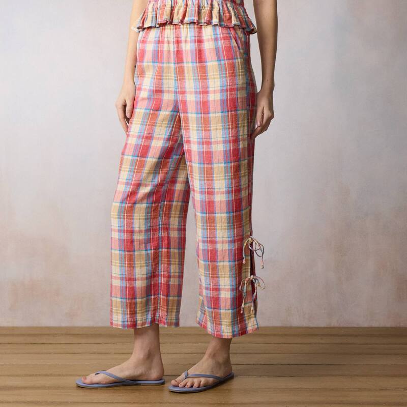 LC Lauren Conrad レディース ボトムス カジュアルパンツ ワイドレッグ Women's LC Lauren Conrad Side Tie Wide Leg Pull On Pants Multi Jaipur Plaid マルチカラー｜ReVida 店