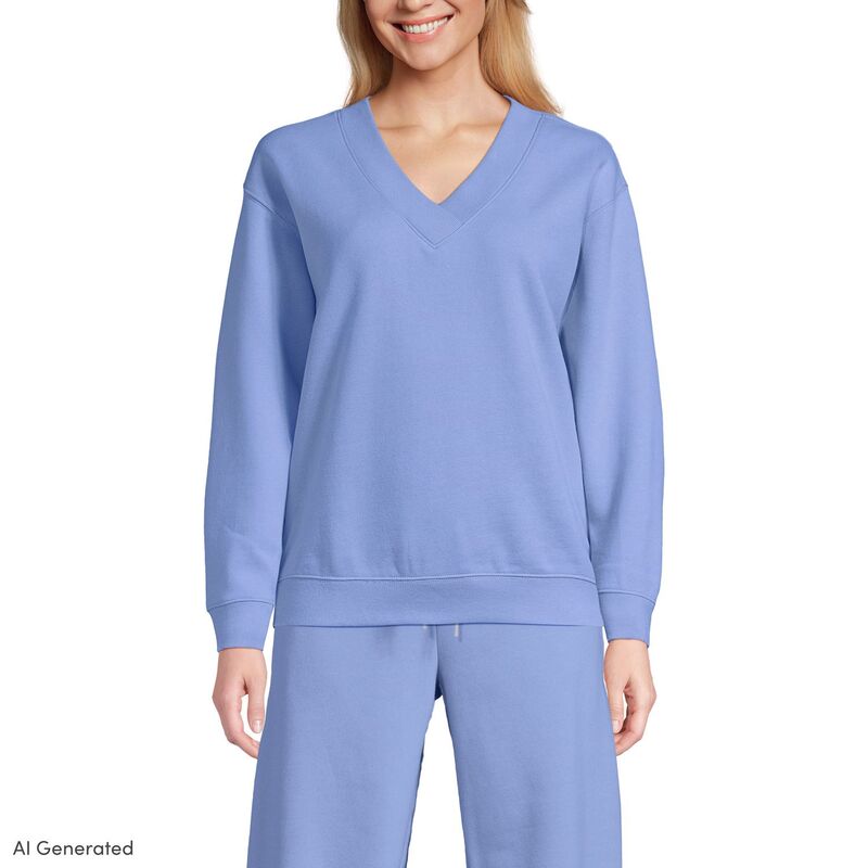 ランズエンド レディース アウター ニット・セーター Vネック スウェット シャツ Women's Lands' End Long Sleeve V-Neck Sweatshirt Clear Blue Sky ブルー｜ReVida 店 12,195円