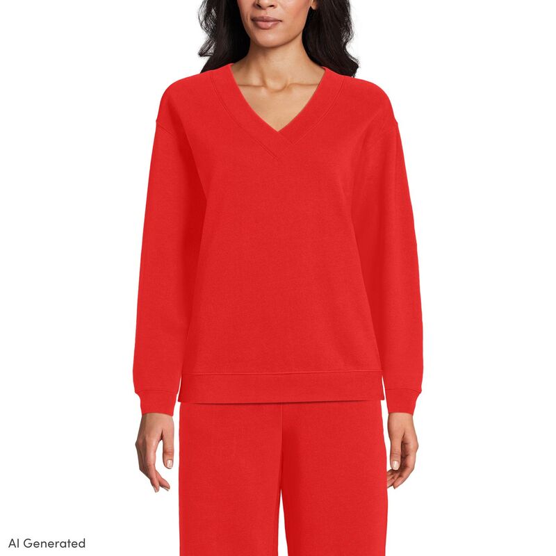 ランズエンド レディース アウター ニット・セーター Vネック スウェット シャツ Women's Lands' End Long Sleeve V-Neck Sweatshirt Coral Red レッド｜ReVida 店