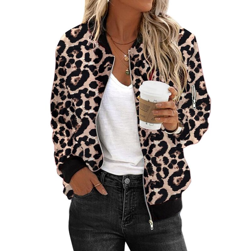 ジーグー レディース アウター ジャケット・ブルゾン コート Zeagoo Women's Bomber Jacket Casual Coat Zip Up Spring Fall Clothes with Pockets Leopard Print アニマル｜ReVida 店