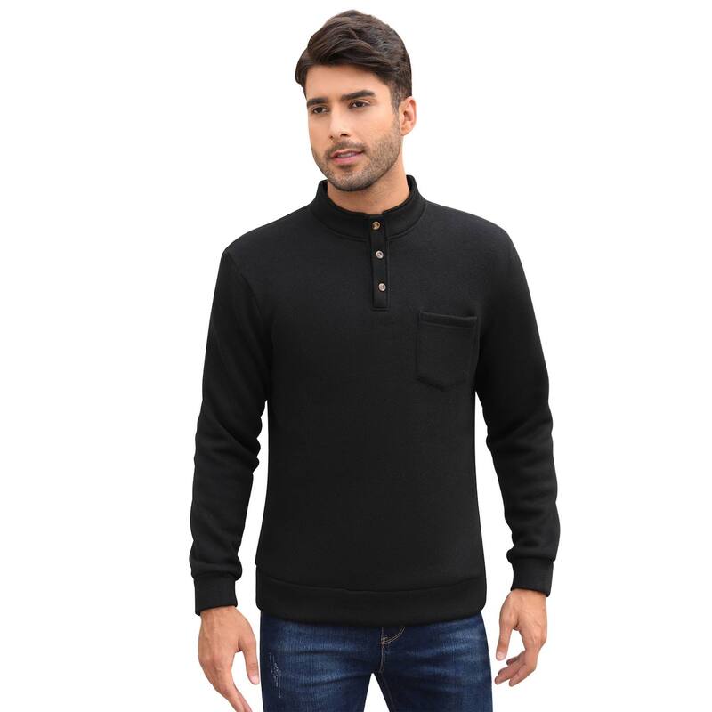 ミスキー レディース アウター ニット・セーター スリムフィット ポロシャツ スウェット シャツ フリース MISSKY Men's Casual Henley Pullover Sweater Slim Fit Knitted Thermal Fleece Polo Sweatshirt Black ブラック｜ReVida 店