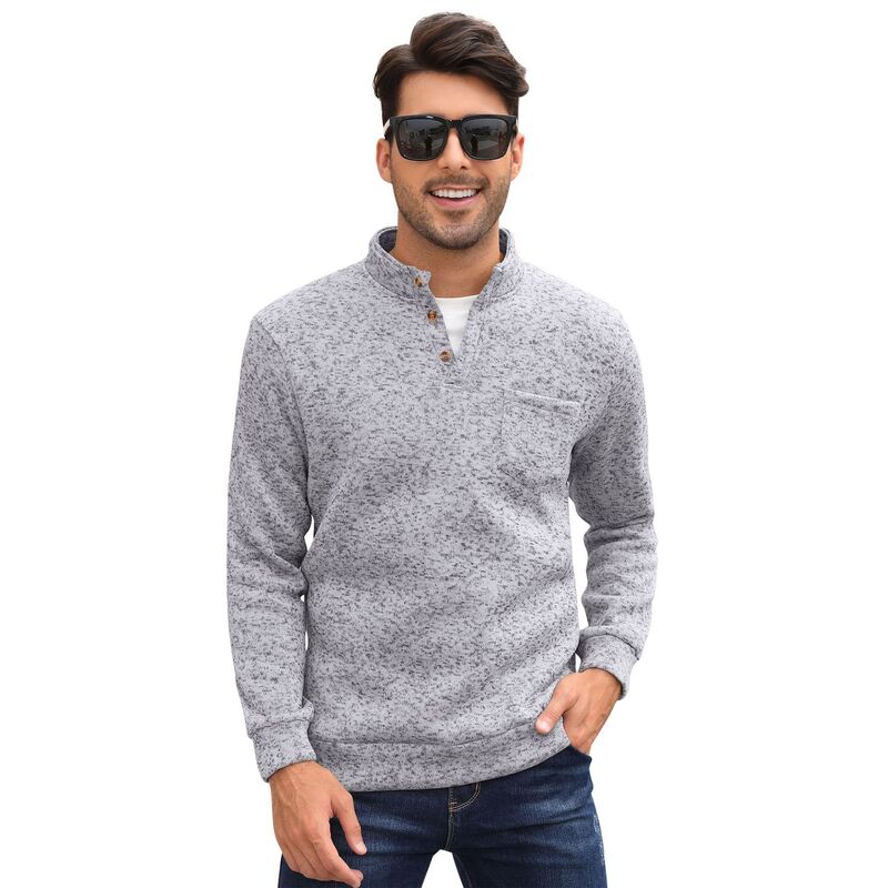 ミスキー レディース アウター ニット・セーター スリムフィット ポロシャツ スウェット シャツ フリース MISSKY Men's Casual Henley Pullover Sweater Slim Fit Knitted Thermal Fleece Polo Sweatshirt Gray グレー|ReVida 店
