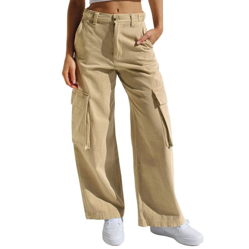 イエスファッション レディース ボトムス カジュアルパンツ ワイドレッグ カーゴパンツ Yesfashion Women High Waisted Cargo Pants Wide Leg Casual Pants 6 Pockets Combat Military Trousers Khaki カーキ｜ReVida 店