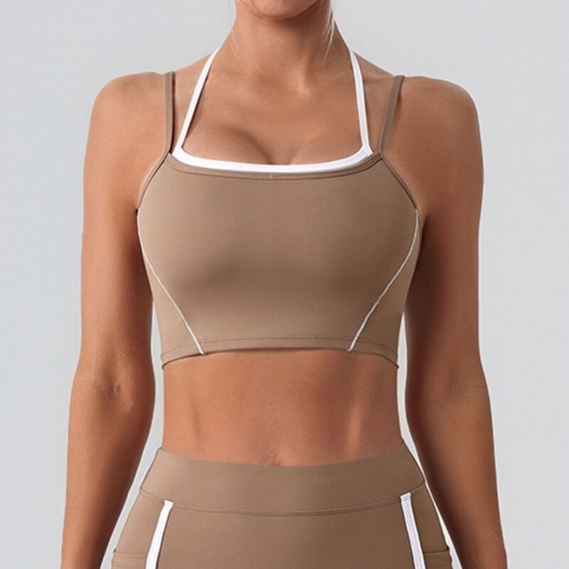 クリアフラワー レディース トップス Tシャツ ホルター ClearFlower Women's Double-Layer Halter Sports Bradjustable Strap Racerback Workout Crop Top Khaki カーキ｜ReVida 店
