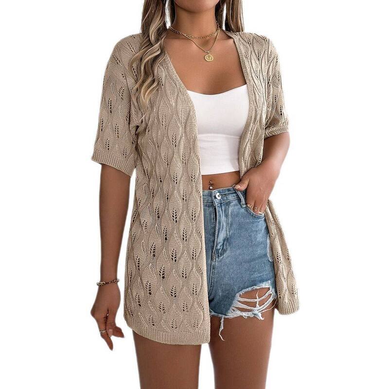 ボディサイズ レディース アウター ニット・セーター カーディガン BODDYSIZE Lightweight Boho Crochet Cardigan for Women Short Sleeve Summer Kimonos Open Front Knitted Cardigans Khaki カーキ｜ReVida 店 11,765円