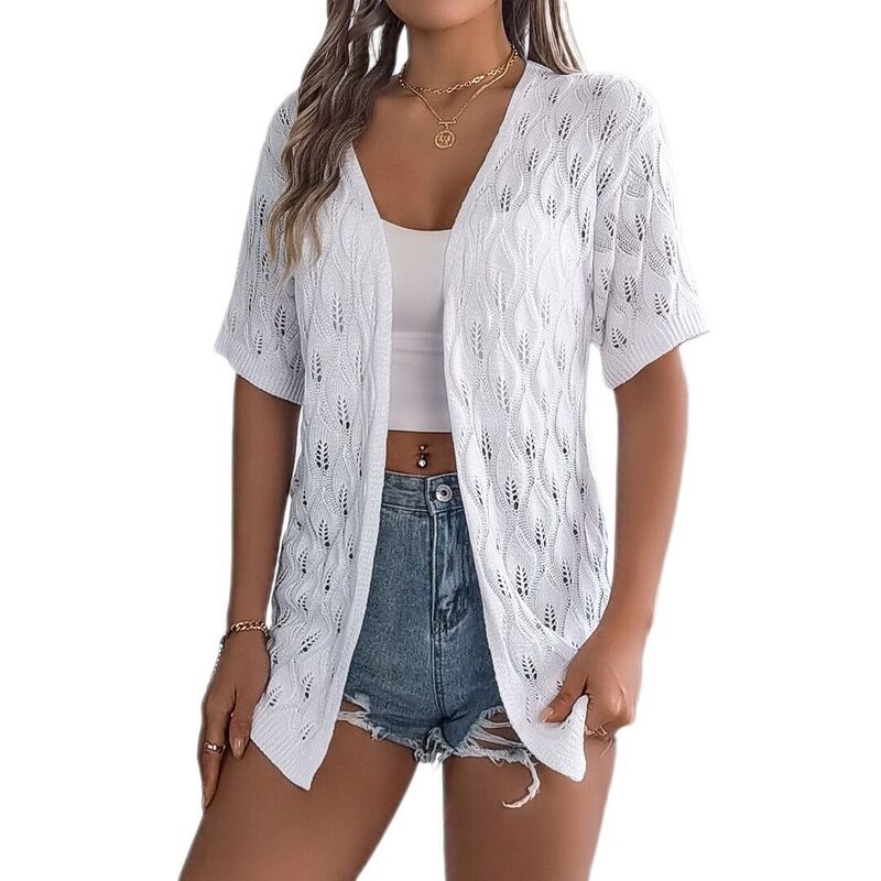 ボディサイズ レディース アウター ニット・セーター カーディガン BODDYSIZE Lightweight Boho Crochet Cardigan for Women Short Sleeve Summer Kimonos Open Front Knitted Cardigans White ホワイト｜ReVida 店