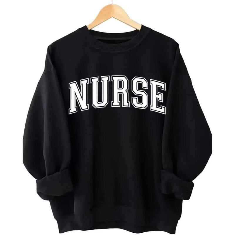 セオリア レディース トップス Tシャツ クルーネック プラスサイズ プリント スウェット Seoria Plusize Sweatshirts Nurse Letter Print Shirt with Crew Neck Long Sleeve Pullover Black ブラック｜ReVida 店 11,385円