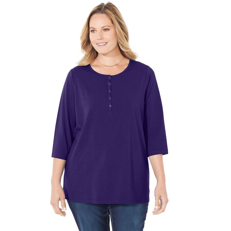 キャサリンズ レディース トップス Tシャツ プラスサイズ Catherines Women's Plusize Suprema Snap-placketee Deep Grape グレープ|ReVida 店