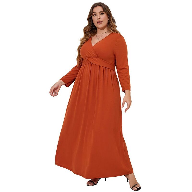 ジョイジョイ レディース トップス ワンピース Vネック プラスサイズ マキシ JoyJoy Plusize Women's V Neck Twist Waist Maxi Dress Long Sleeve Flowy Casual Evening Dress Caramel|ReVida 店