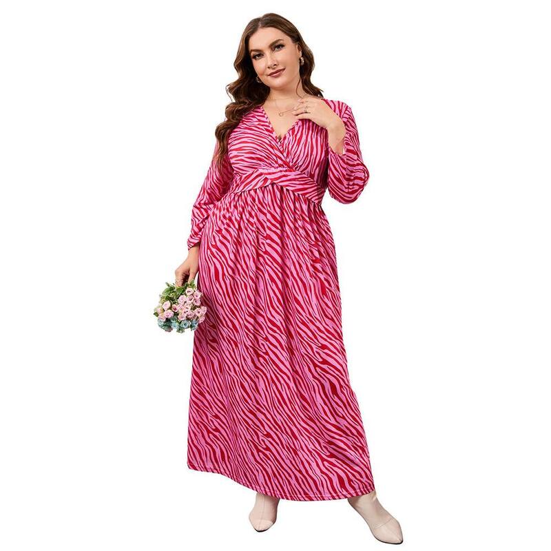 ジョイジョイ レディース トップス ワンピース Vネック プラスサイズ マキシ JoyJoy Plusize Women's V Neck Twist Waist Maxi Dress Long Sleeve Flowy Casual Evening Dress Pitaya Zebra アニマル｜ReVida 店