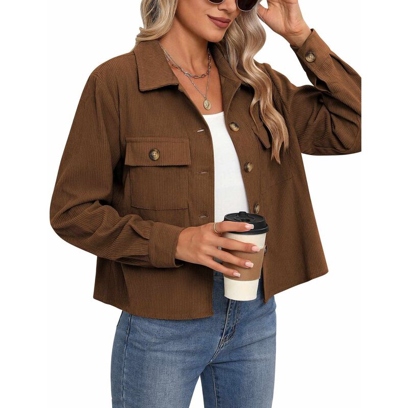 ジーグー レディース アウター ジャケット・ブルゾン ボタンダウン コーデュロイ ダウン クロップド Zeagoo Women's Cropped Corduroy Shacket Jacket Long Sleeve Lapel Button Down Crop Tops Blue ブルー｜ReVida 店
