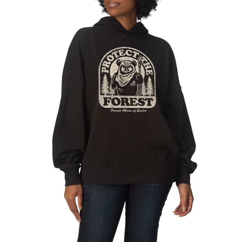 スター ウォーズ レディース トップス Tシャツ スウェット フリース パーカー Women'star Wars Ewok Protecthe Forest Oversized Fleece Hoodie Sweatshirt Black ブラック|ReVida 店