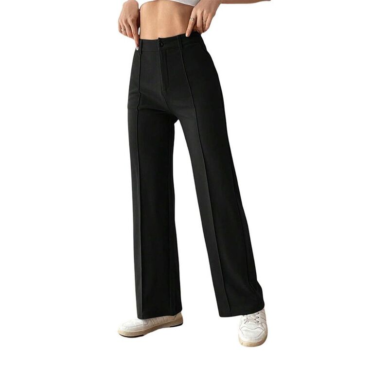 セオリア レディース ボトムス カジュアルパンツ ストレート ハイウエスト Seoria Women'stretch Straight Leg Pants High Waist Casual Pants Black ブラック|ReVida 店