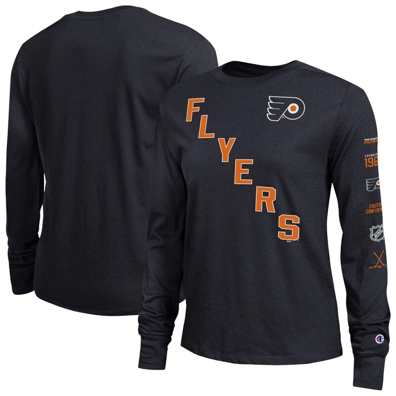 はやりっ児 レディース トップス プルオーバー Women\u0027s Champion Black Philadelphia Flyers 2-Hit Long Sleeve T-Shirt Fly Black 黒いこと