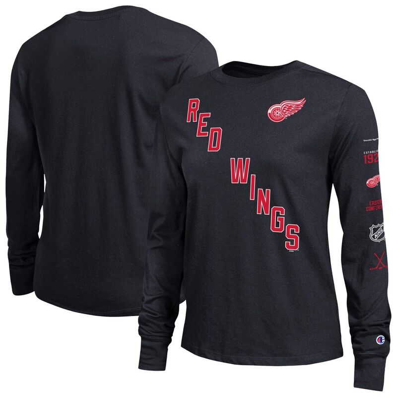 はやりっ児 レディース トップス プルオーバー Women\u0027s Champion Black Detroit Red Wings 2-Hit Long Sleeve T-Shirt Rdw Black 黒いこと