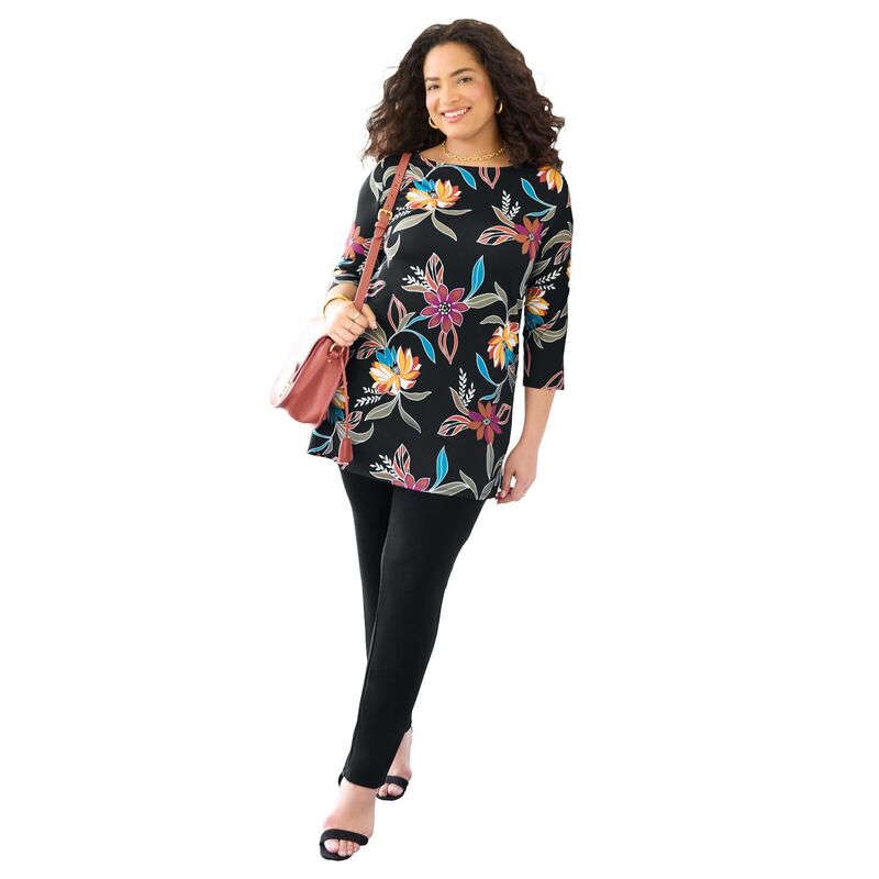 キャサリンズ レディース トップス Tシャツ プラスサイズ Catherines Women's Plusize Anywear Tunic Black Bold Floral ブラック|ReVida 店