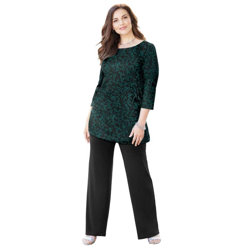 キャサリンズ レディース トップス Tシャツ プラスサイズ Catherines Women's Plusize Anywear Tunic Emerald Black Floral ブラック|ReVida 店